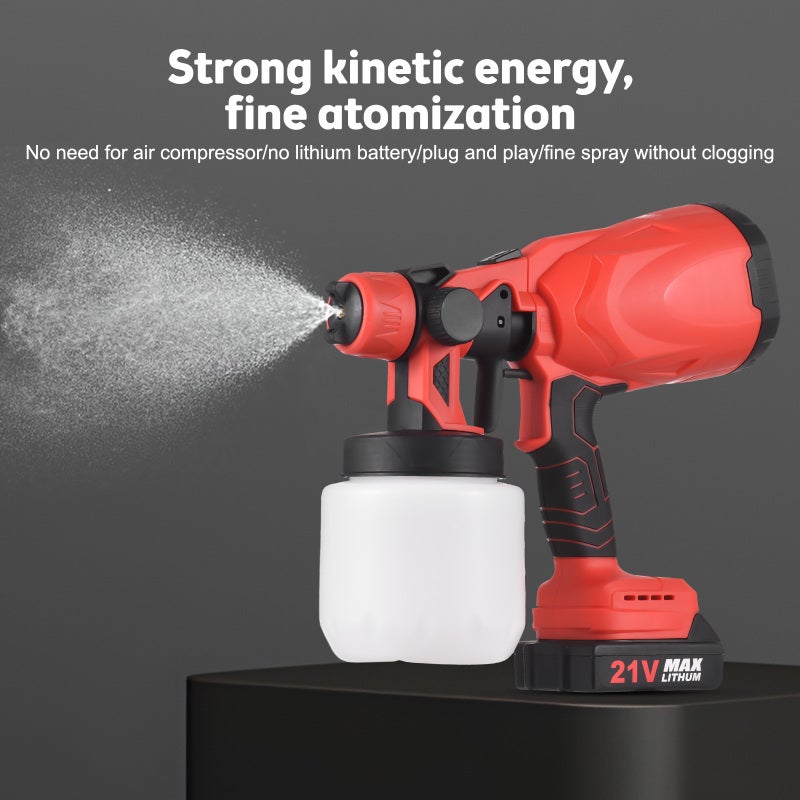Cordless Paint Sprayer 21V Max Battery Electric Tools Paint Sprayer with 4 Copper Nozzles 3 Spray Patterns 800ml Container for Furniture / Fence / Walls / Door / Garden Chairs - Image 3