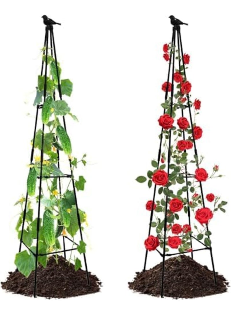 Barakah دعامة حديقة بطول 67 بوصة لدعم النباتات المتسلقة في الهواء الطلق والداخلية، دعامة أوبليسك لزهور الورد، الخضروات، الخيار، البازلاء، والفاصوليا للحديقة، الفناء، السرير المرتفع، واستخدام الشرفة (عبوة 2، أسود) - Image 1