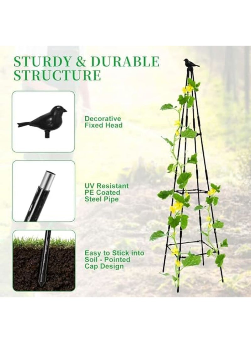 Barakah دعامة حديقة بطول 67 بوصة لدعم النباتات المتسلقة في الهواء الطلق والداخلية، دعامة أوبليسك لزهور الورد، الخضروات، الخيار، البازلاء، والفاصوليا للحديقة، الفناء، السرير المرتفع، واستخدام الشرفة (عبوة 2، أسود) - Image 4