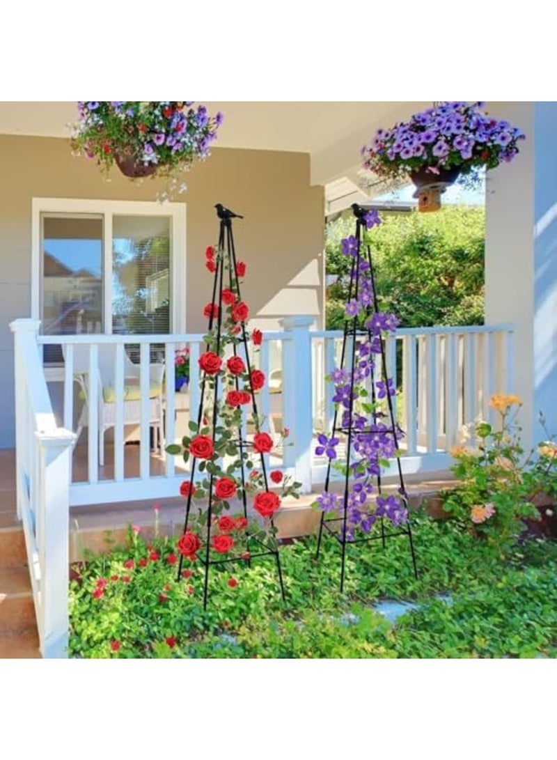 Barakah دعامة حديقة بطول 67 بوصة لدعم النباتات المتسلقة في الهواء الطلق والداخلية، دعامة أوبليسك لزهور الورد، الخضروات، الخيار، البازلاء، والفاصوليا للحديقة، الفناء، السرير المرتفع، واستخدام الشرفة (عبوة 2، أسود) - Image 3
