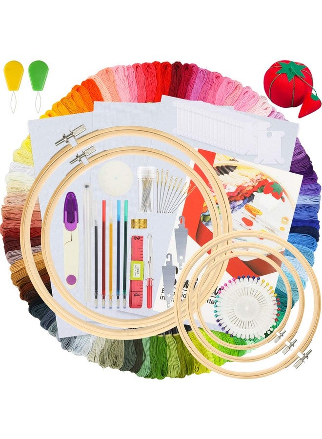 Similane - Similane Embroidery Kit 215 Pcs,100 Colors Threads,5 Pcs Embroidery Hoops,3 Pcs Aida Cloth,40 Sewing Pins,Cross Stitch Tools and Embroidery Starter Kit for Adults and Kids Beginners - Image 1