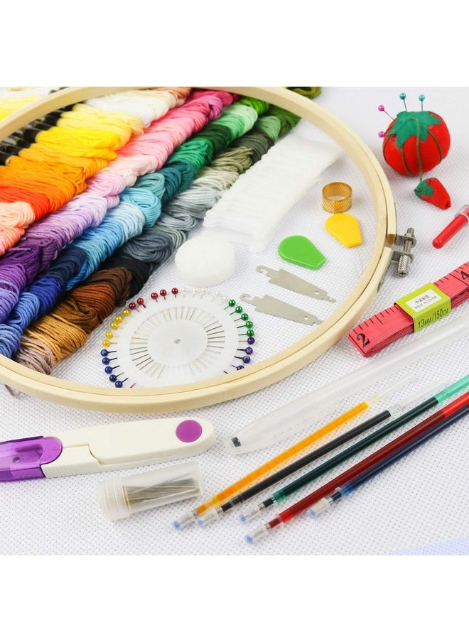 Similane - Similane Embroidery Kit 215 Pcs,100 Colors Threads,5 Pcs Embroidery Hoops,3 Pcs Aida Cloth,40 Sewing Pins,Cross Stitch Tools and Embroidery Starter Kit for Adults and Kids Beginners - Image 1