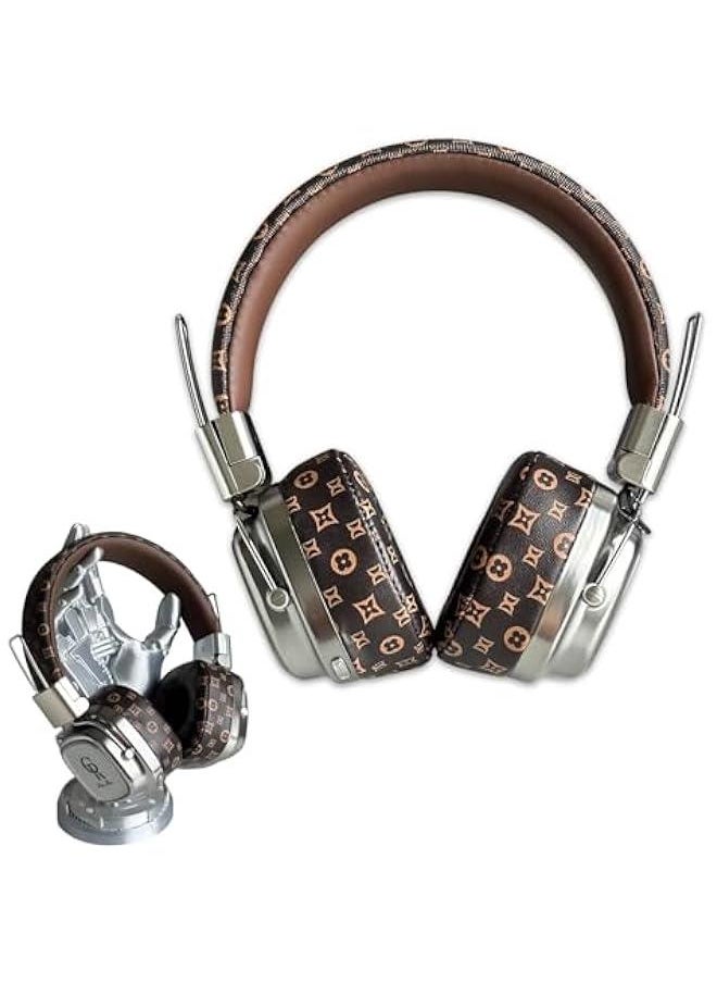 Generic Premium Stylish Leather Wireless Bluetooth Over Ear Headphones,Vintage Bluetooth 5.4 Headphones with HiFi Stereo & Type-C,Soft Printing Process Cortex for Unparalleled Audio Experience(Brown)  - Image 1