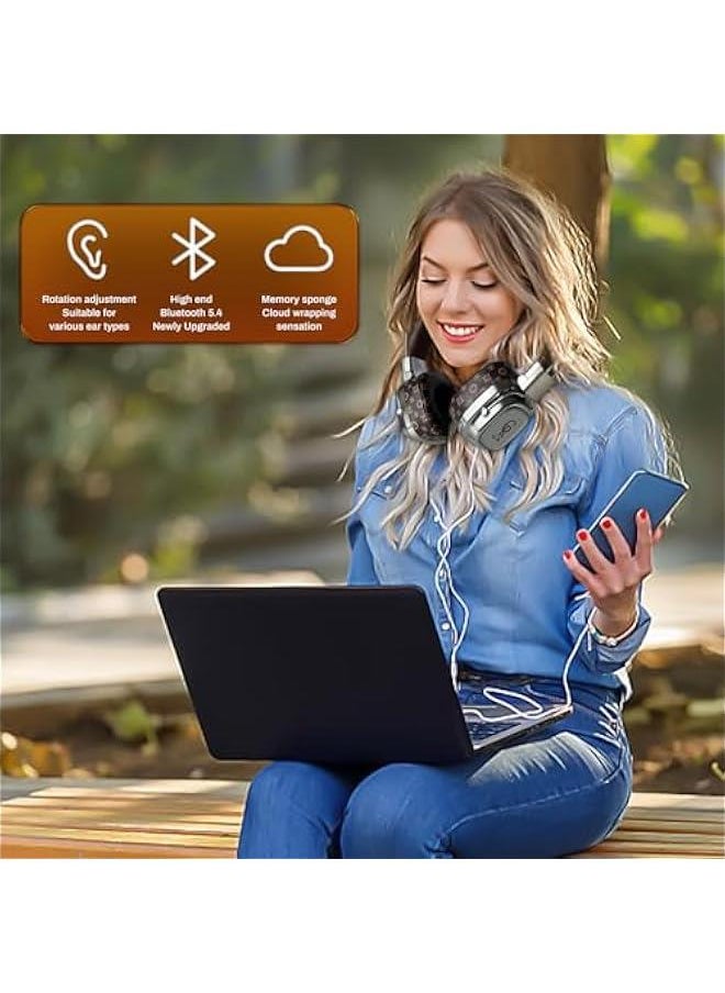 Generic Premium Stylish Leather Wireless Bluetooth Over Ear Headphones,Vintage Bluetooth 5.4 Headphones with HiFi Stereo & Type-C,Soft Printing Process Cortex for Unparalleled Audio Experience(Brown)  - Image 4