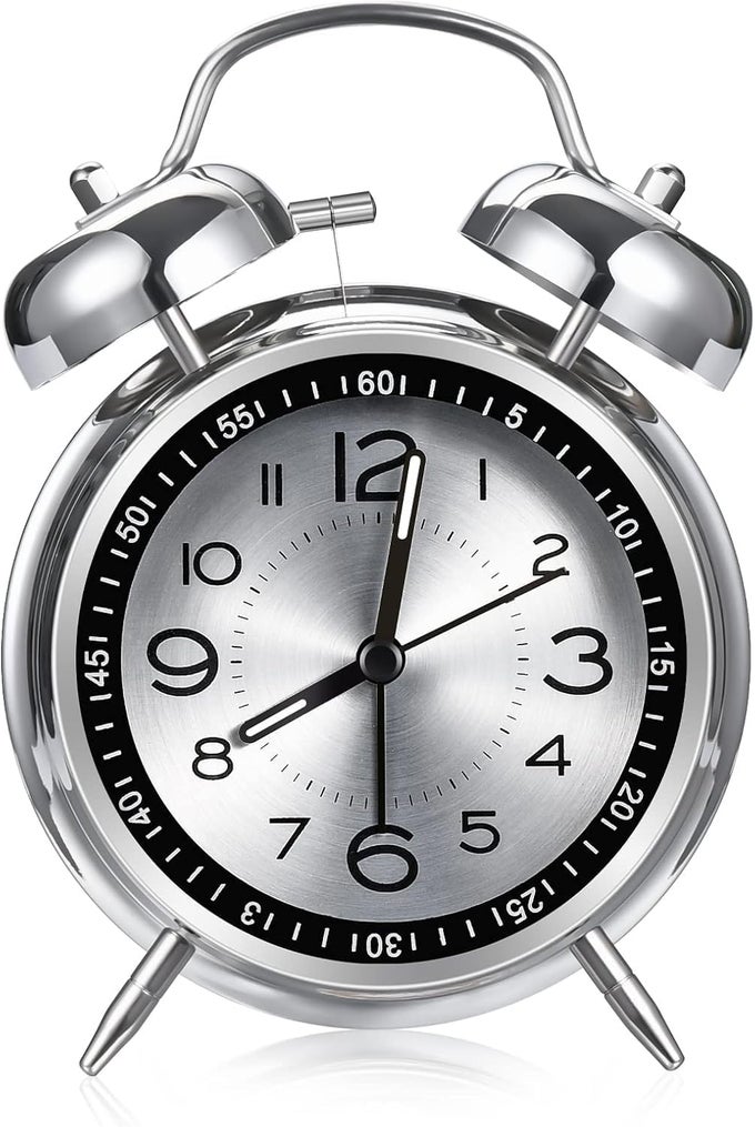 ALARM CLOCK FOR HEAVY SLEEPERS LOUD CLOCK FOR ADULTS METAL 4 INCHES TWIN BELL TABLE CLOCK WITH BACKLIGHT ALARM CLOCKS FOR STUDENTS DECORATION BEDROOMOFFICE METAL SILVER