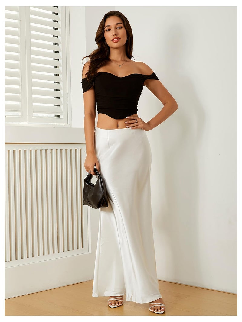 Floerns Women's Off Shoulder Short Sleeve Asymmetrical Hem Ruched Corset Crop Top Black Medium - Image 5