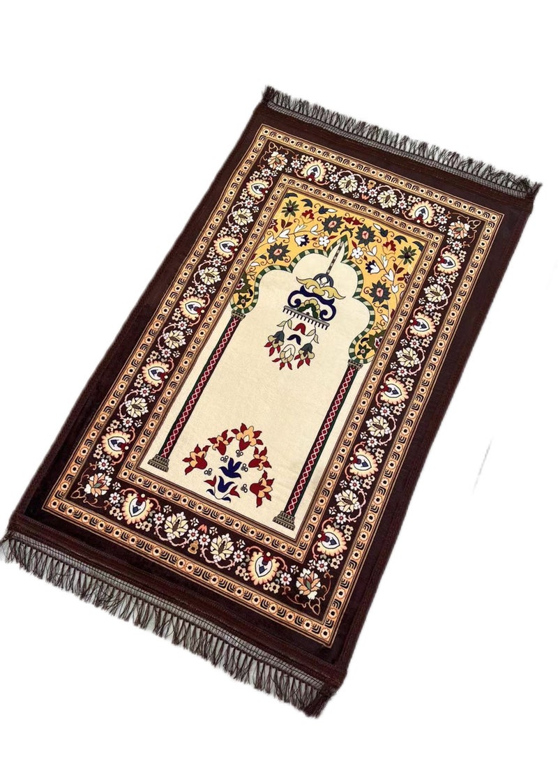 ستارجولد سجادة صلاة تركية تقليدية، مقاس كبير 70 × 110 سم، سجادة صلاة إسلامية متعددة الألوان، سجادة جانماز للرجال والنساء المسلمين - بني