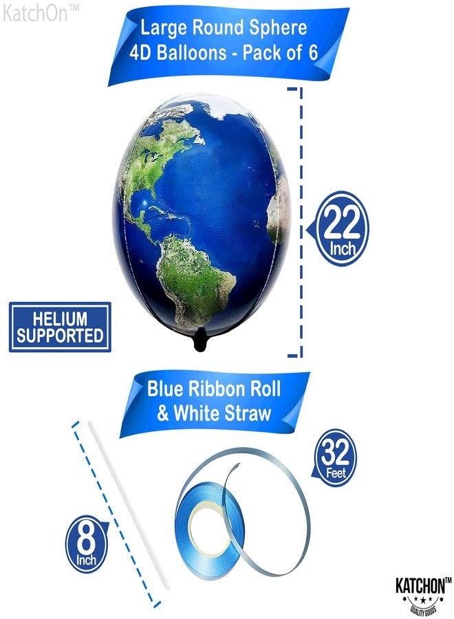 كاتشون مجموعة بالونات الأرض الكبيرة من كاتشون - 22 بوصة، 6 قطع | بالونات عالمية رباعية الأبعاد بزاوية 360 درجة، زينة حفلات بطابع السفر | بالونات الكرة الأرضية والكواكب لتزيين الفصول الدراسية | زينة يوم الأرض - Image 2