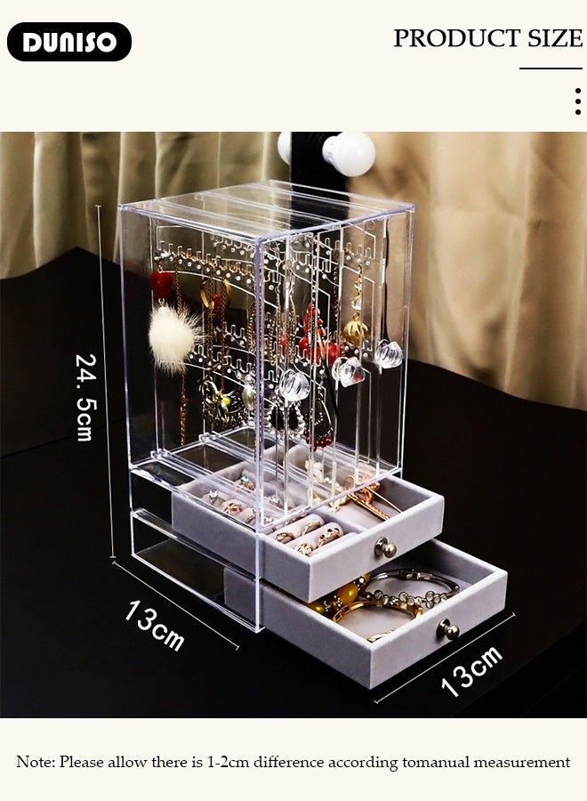 DUNISO 2-layer Jewelry Organizer Necklace Holder, Jewelry Hanging Rack Storage with Velvet Ring Bracelet Tray, Necklace Holder Organizer Bracelet Display Storage Rack for Studs Rings Womens and Girls - Image 2