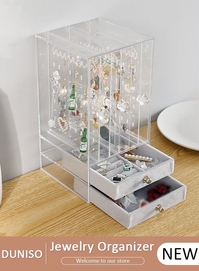 DUNISO 2-layer Jewelry Organizer Necklace Holder, Jewelry Hanging Rack Storage with Velvet Ring Bracelet Tray, Necklace Holder Organizer Bracelet Display Storage Rack for Studs Rings Womens and Girls - Image 1