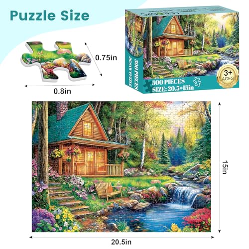 VOLUVOLU 500 Pieces Jigsaw Puzzles for Adults Forest Cabin Puzzle for Adults Seniors River Flowers Puzzle 500 Pieces Gift for Birthday Home Decor Fun for Family Entertainment205 15 in - Image 5