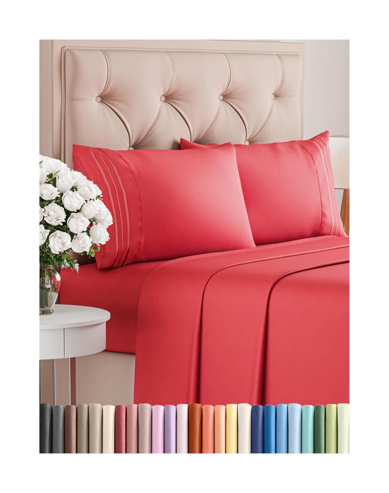 CGK Unlimited King Size 4 Piece Sheet Set  Comfy Breathable  Cooling Bed Sheets Set  Hotel Luxury Bedding for Women Men Kids  Teens  Deep Pockets Easy Secure Fit Super Soft  Wrinkle Free  OekoTex  Red 