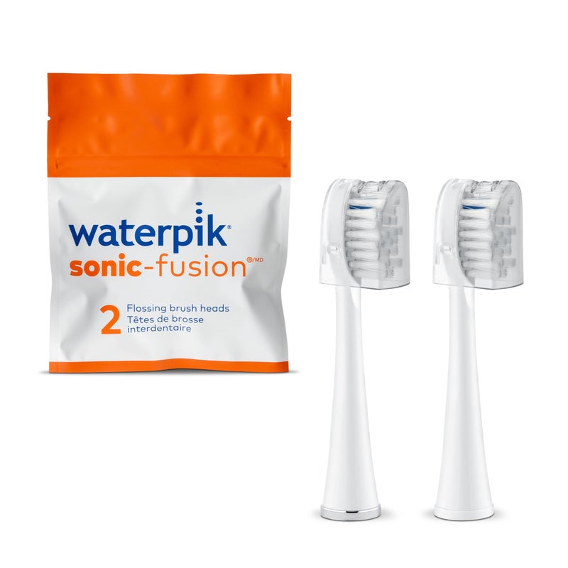 Waterpik Genuine Full Size Replacement Brush Heads With Covers for Sonic-Fusion Flossing Toothbrush SFFB-2EW, 2 Count White - Image 1