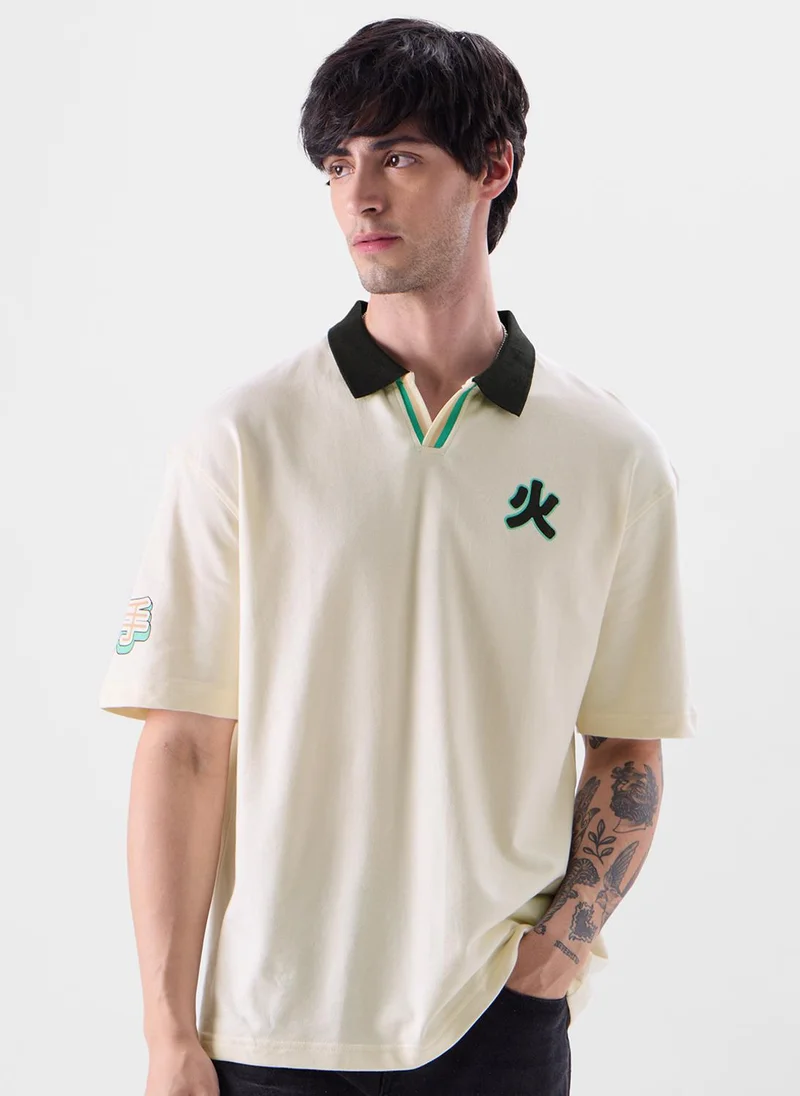 The Souled Store The Souled Store Men TSS Originals Furious Dragon Printed White Oversized Polos
