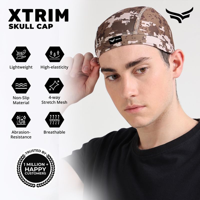 XTRIM Unisex Helmet Skull Cap for Bikers & Cyclists, Cotton Head Cap, Hair Inner Helmet Cap for Men, Sweat Cooling Beanie Cap for Men for Women, Skull Mask for Summer, Bike Accessories (Camo Dessert) - Image 2