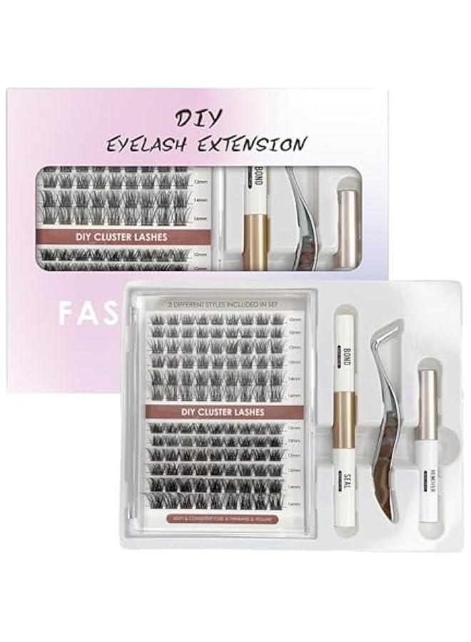 HOOKOR DIY Lash Extension Kit 144Pcs Individual Lashes with Strong Hold Lash Bond and Seal and Eyelash Cluster Applicator Individual Eyelash Extension Kit DIY Beginners at Home - Image 1