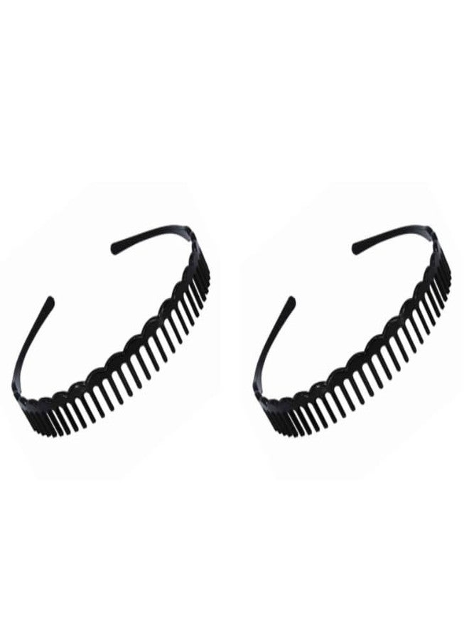 زيبويو طقم ربطات شعر من الراتنج من قطعتين من زيبويو® للنساء - ربطة شعر سوداء مموجة بتصميم أسنان القرش، إكسسوارات شعر متينة قابلة للتعديل وغير قابلة للانزلاق، تثبيت مريح وآمن، مناسبة للرياضة واليوغا والفتيات - Image 1