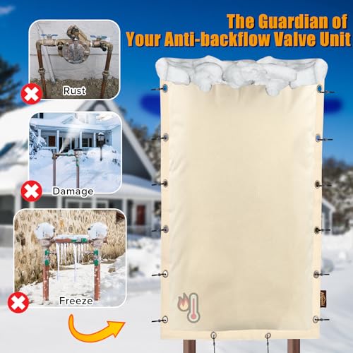 Angooni غطاء عازل للرجوع بتصميم مطور 18" عرض × 34" ارتفاع بفتحات ثلاثية من الألمنيوم (5℉) - أغطية رجوع شتوية مقاومة للصقيع 600D للاستخدام الخارجي، غطاء مضخة مياه مقاوم للأشعة فوق البنفسجية، بيج - Image 2