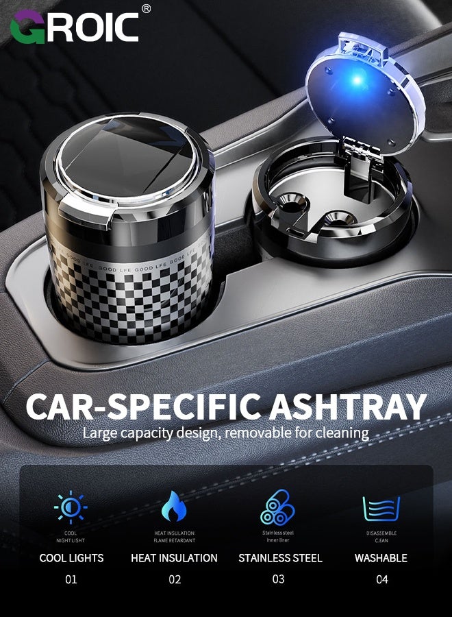 GROIC Car Ashtray, Multifunctional Cup Holder Ashtray,  Car Interior Accessory, Windproof Odor-Proof Vehicle Interior Accessory with Anti-Spill Design, Car Ashtray with Lid, Mini Metal Bin, Small Garbage Can - Image 4