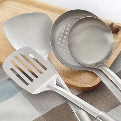Pleafind 4-Pcs Cooking Utensils Set, Stainless Steel Kitchen Utensils, Wok Utensils Set Include Wok Ladle, Slotted Spoon, Wok Spatula and Slotted Spatula, Dishwasher Safe - Image 4