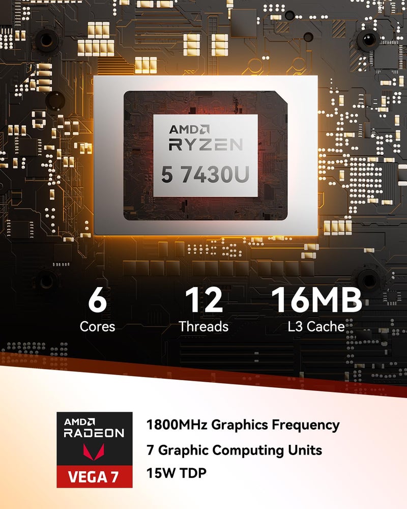 GEEKOM A5 Mini PC with AMD Ryzen 5 7430U, 3-Year Coverage, 16GB RAM(Upgradable, Not LPDDR)&512GB M.2 NVMe SSD, Windows 11 Pro Desktop Computer Support 8K/Wi-Fi 6/BT 5.2/USB 3.2/SD Slot/6x USB - Image 3
