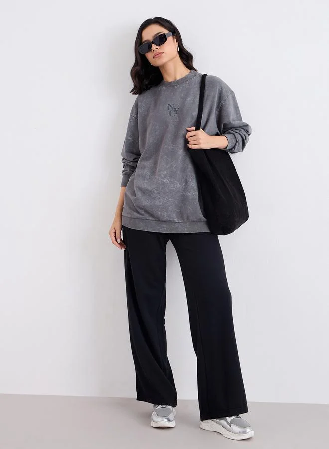 Styli Styli Charcoal Slogan Print Longline Sweatshirt