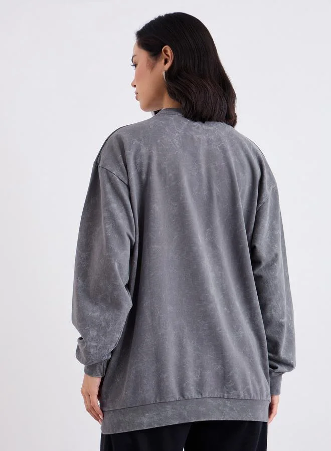 Styli Styli Charcoal Slogan Print Longline Sweatshirt