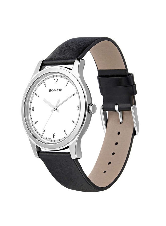 Sonata Quartz Analog White Dial Leather Strap Watch for Men-NS7135SL04 - Image 2
