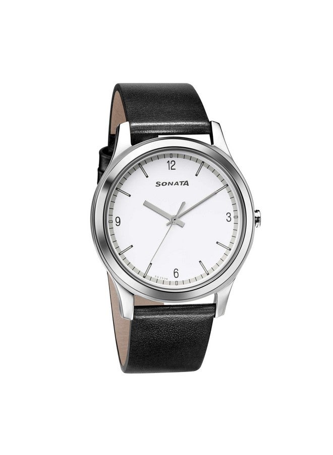 Sonata Quartz Analog White Dial Leather Strap Watch for Men-NS7135SL04 - Image 1