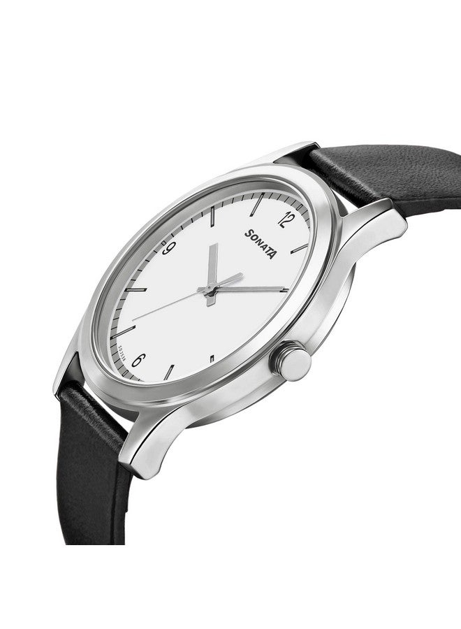 Sonata Quartz Analog White Dial Leather Strap Watch for Men-NS7135SL04 - Image 3