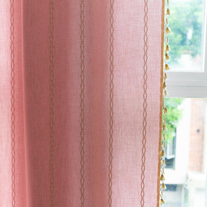 Deeprove الستائر Deeprove Pink Boho 63 بوصة الطول للطفلة الطفلة غرفة نوم حضانة خمر بوهيميان 63 بوصة تطريز طويل المزرعة مرشح ضوء الريف. - Image 1