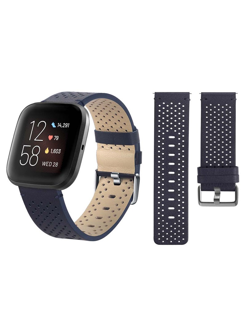 Perfii Genuine Leather Replacement Band for Fitbit Versa 2/1/Lite/SE  Dot Midnight Blue - Image 1