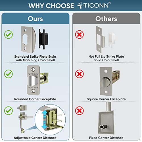TICONN مجموعة مقبض الباب الأمامي TICONN، مقبض باب مربع ثقيل ومزلاج أسطوانة مفردة قابل للعكس للأبواب الخارجية (نيكل ساتين) - Image 4