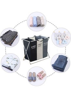 RollsTimi  Foldable Laundry Basket,137L Laundry Hamper Sorter 3 Sections Bag Bin with Aluminum Frame  Washing Storage Dirty Clothes Bag for Bathroom Bedroom Home  - Image 5