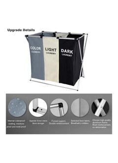 RollsTimi  Foldable Laundry Basket,137L Laundry Hamper Sorter 3 Sections Bag Bin with Aluminum Frame  Washing Storage Dirty Clothes Bag for Bathroom Bedroom Home  - Image 2