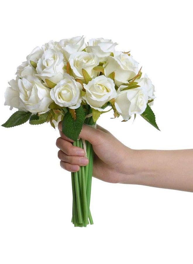 TIED RIBBONS Set Of 12 Artificial Rose Flowers Bunches For Vase (24 Cm, White) Home Decoration Gift Items For Living Room Corner Table Top Bedroom Wedding (Pot Not Included) Polyester  - Image 1