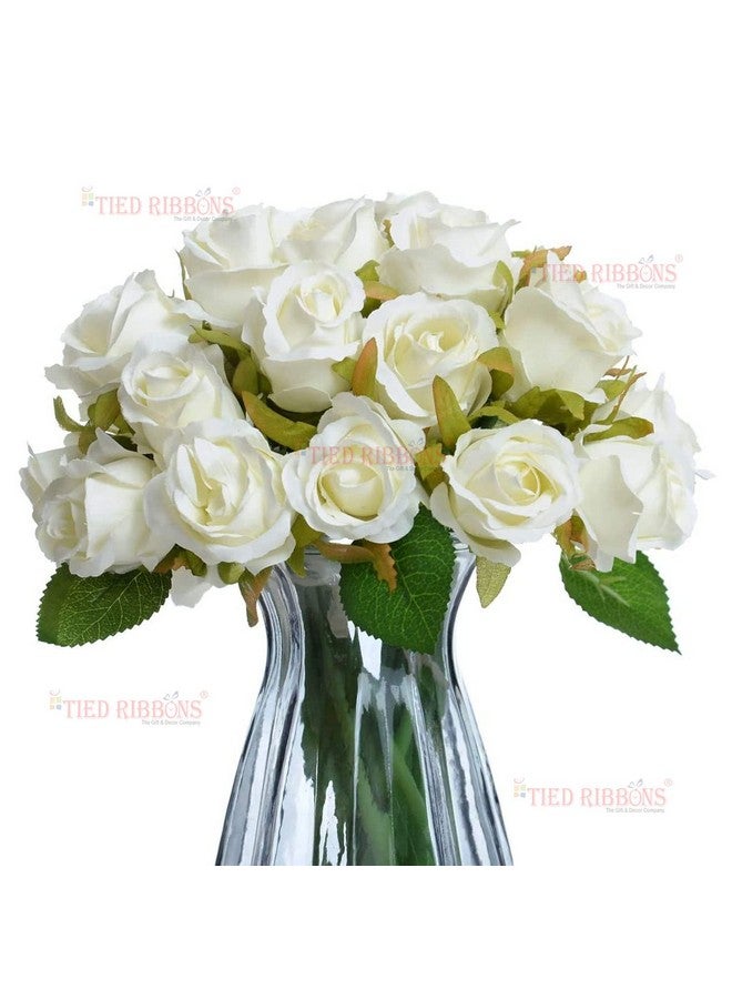 TIED RIBBONS Set Of 12 Artificial Rose Flowers Bunches For Vase (24 Cm, White) Home Decoration Gift Items For Living Room Corner Table Top Bedroom Wedding (Pot Not Included) Polyester  - Image 4