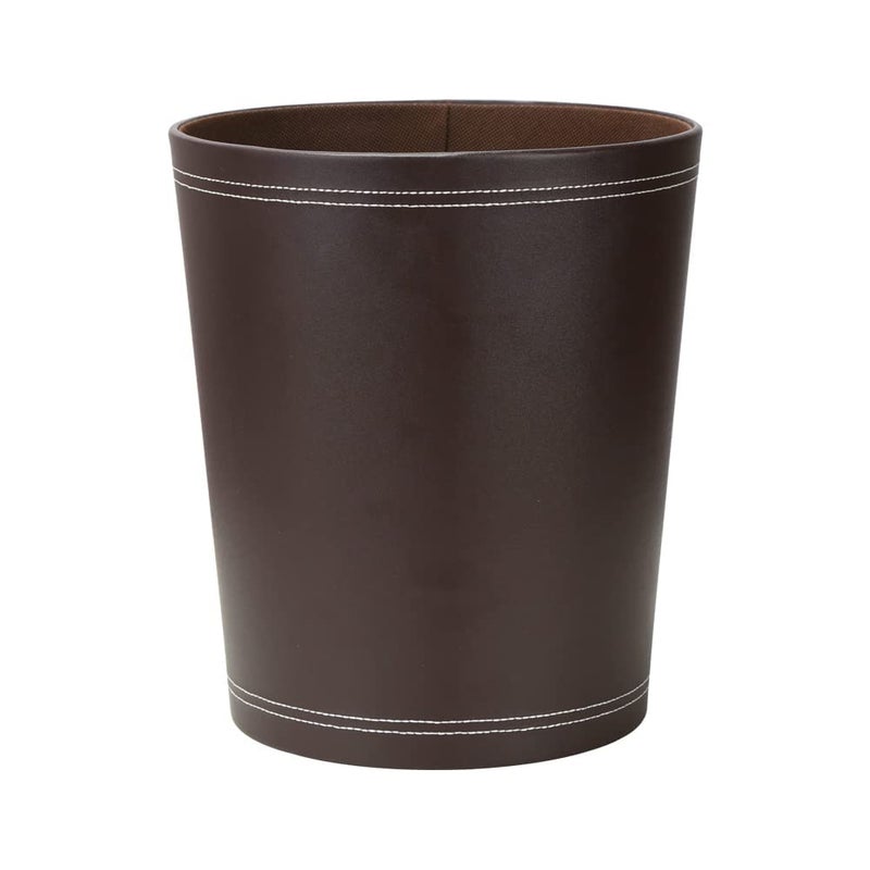 KINGFOM Classic Pu Leather Trash Can Wastebasket Garbage Container Can for Bathrooms Powder Rooms Kitchens Home Office and and High Class Hotel Round Brown - Image 2