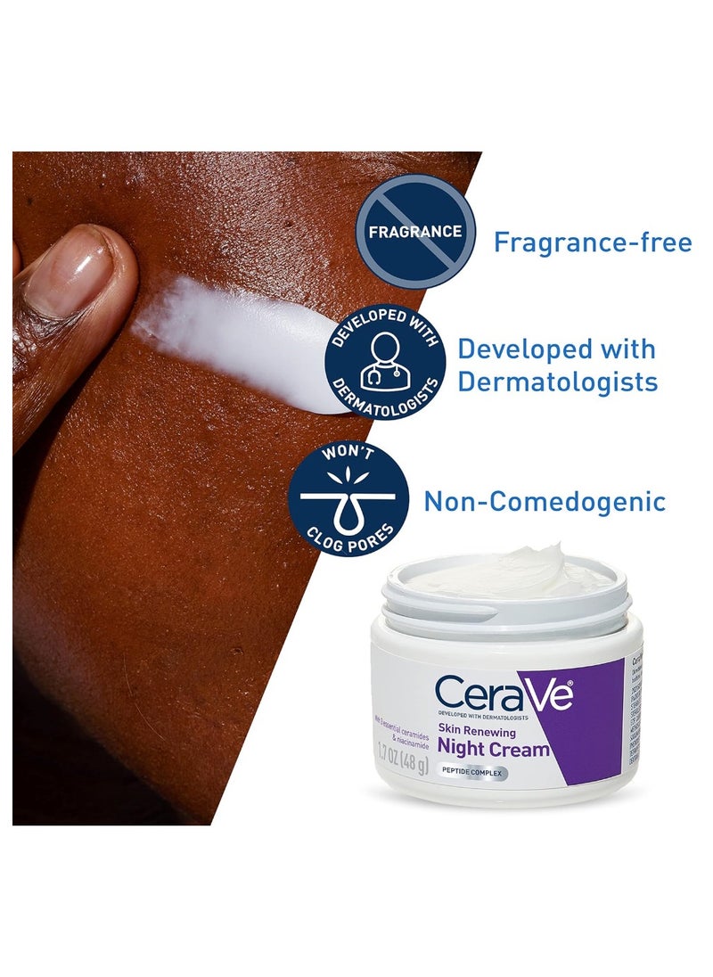 CERA CeraVe Skin Renewing Night Cream | Niacinamide, Peptide Complex, and Hyaluronic Acid Moisturizer for Face | 1.7 Ounce  - Image 4