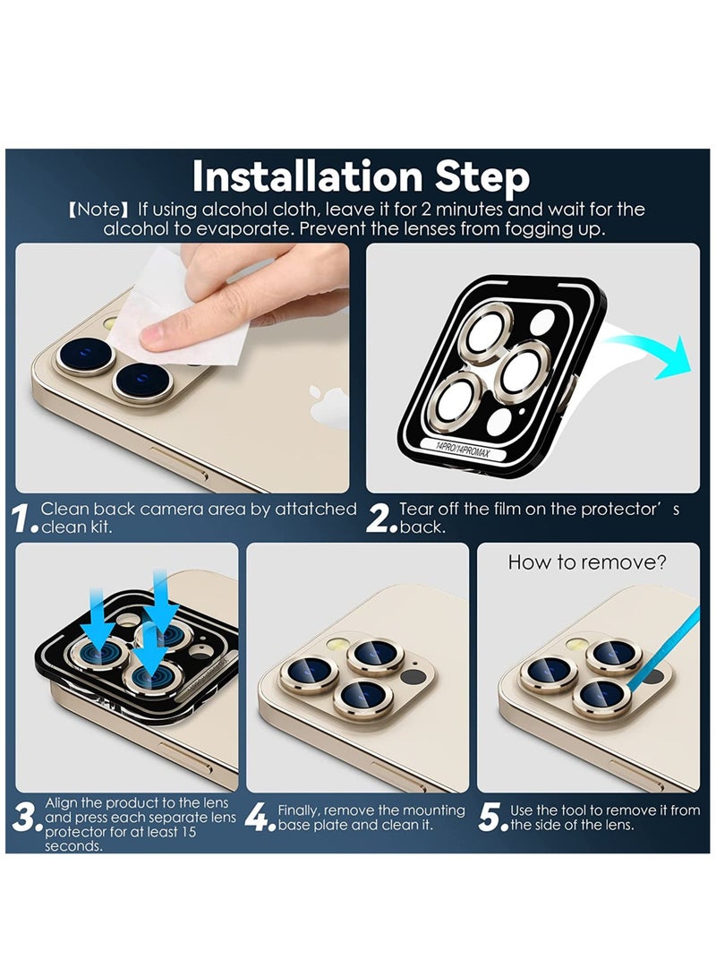 ELTRAZONE Camera Lens Protector for iPhone 14 Pro (6.1 inch) and iPhone 14 Pro Max (6.7 inch), 9H Tempered Glass Metal Ring Camera Cover Film [Case Friendly Anti-Scratch High Definition], Gold - Image 4