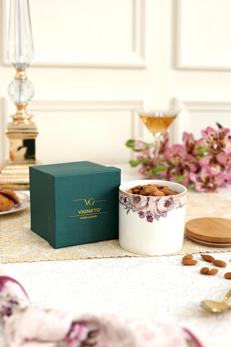 Vigneto Floral Rose Garden Airtight Storage Canister (1 Pc, 500 ML) with Leakproof Lid | Finest Premium Porcelain - Image 5