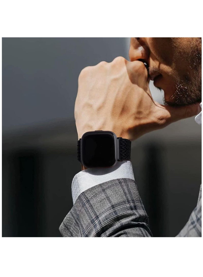 KASTWAVE Elastic Strap Compatible with Fitbit Versa 3/ Fitbit Sense Strap,Adjustable Nylon Sports Straps for Women Men,Breathable Replacement Wristband,Black - Image 2