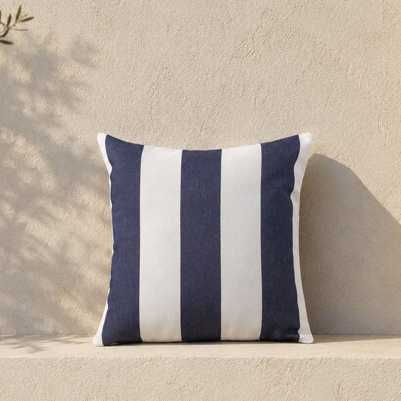 DANUBE HOME Woven Cushion 45X45Cm - Dark Blue Stripe, Tailored Striped Outdoor Cushion, 100% Olefin Fabric, For Outdoor Sofas, Reading Corners And Balcony Chairs - Image 1