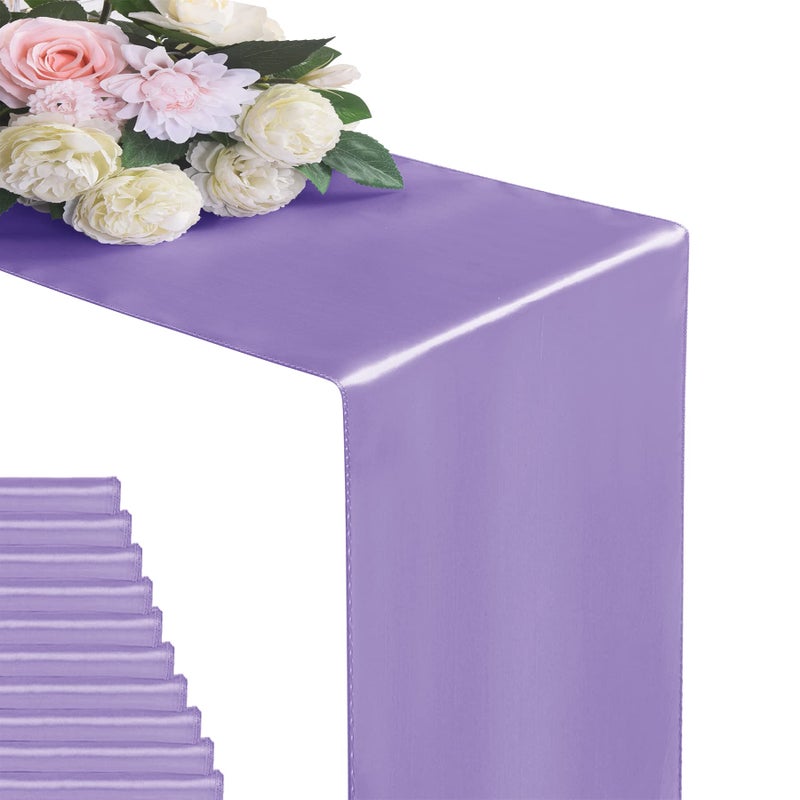 flohar 12Pack Table Runner 12 x 108 Inches Satin Silk Table Runner for Wedding Birthday Party Banquets Graduations Decoration fit Rectange and Round TableLavender