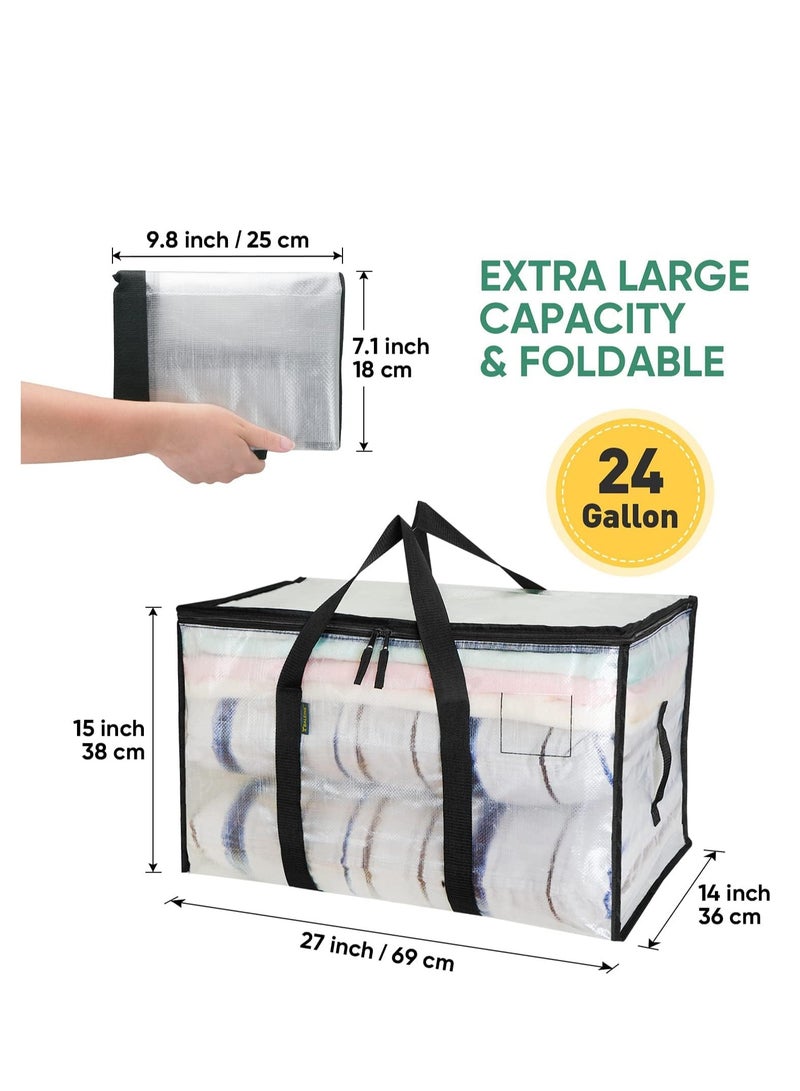 TRASSLE Bedding Foldable Clothes Organizer Quilt Bag Thicken Clothes Pouch Bag for Moving House Comforter Bags with Zipper Quilt Holder Quilt Container 24 Gallon Storage Moving Bag  - Image 3