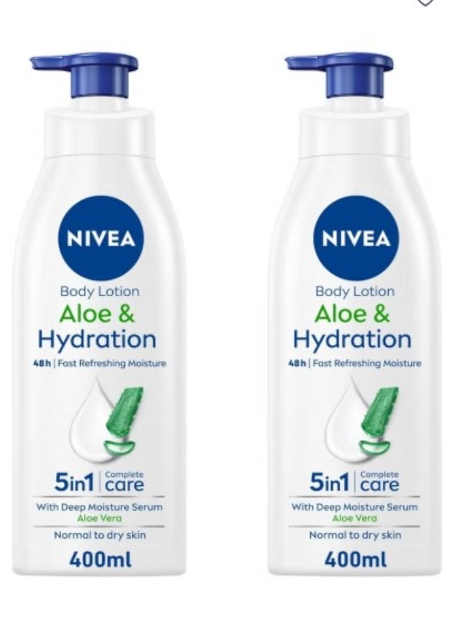 نيفيا لوشن نيفيا للجسم بالصبار 2 × 400 مل – ترطيب حتى 72 ساعة مع سيروم الترطيب العميق للبشرة العادية إلى الجافة - Image 1