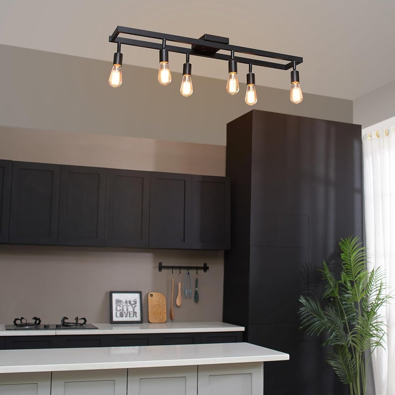 Globe Electric 59811 6-Light Adjustable Track Lighting, Matte Black Industrial Farmhouse Rectangular Frame, Pivoting Heads, E26 Base, Dimmable Ceiling Track Fixture - Image 3