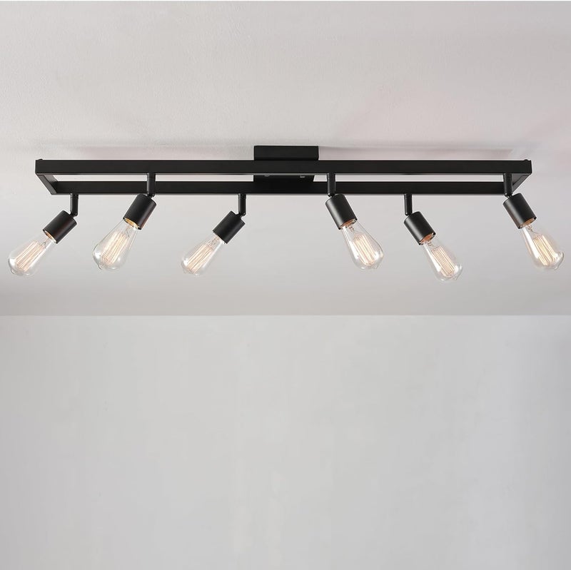 Globe Electric 59811 6-Light Adjustable Track Lighting, Matte Black Industrial Farmhouse Rectangular Frame, Pivoting Heads, E26 Base, Dimmable Ceiling Track Fixture - Image 4