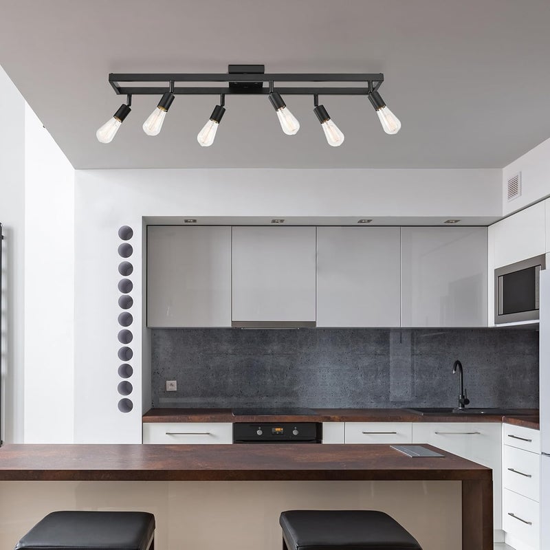 Globe Electric 59811 6-Light Adjustable Track Lighting, Matte Black Industrial Farmhouse Rectangular Frame, Pivoting Heads, E26 Base, Dimmable Ceiling Track Fixture - Image 2