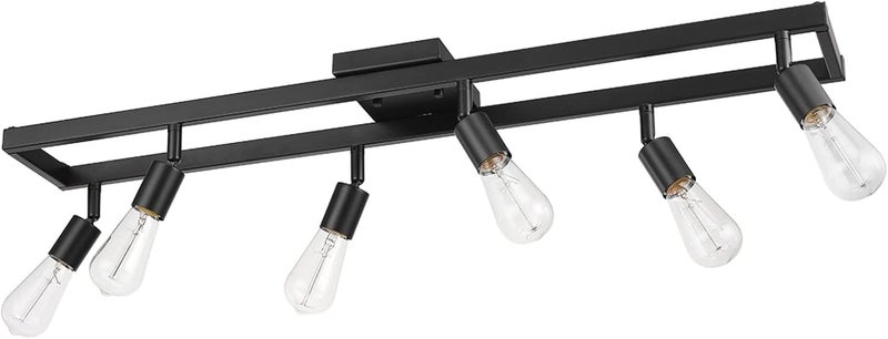 Globe Electric 59811 6-Light Adjustable Track Lighting, Matte Black Industrial Farmhouse Rectangular Frame, Pivoting Heads, E26 Base, Dimmable Ceiling Track Fixture - Image 1